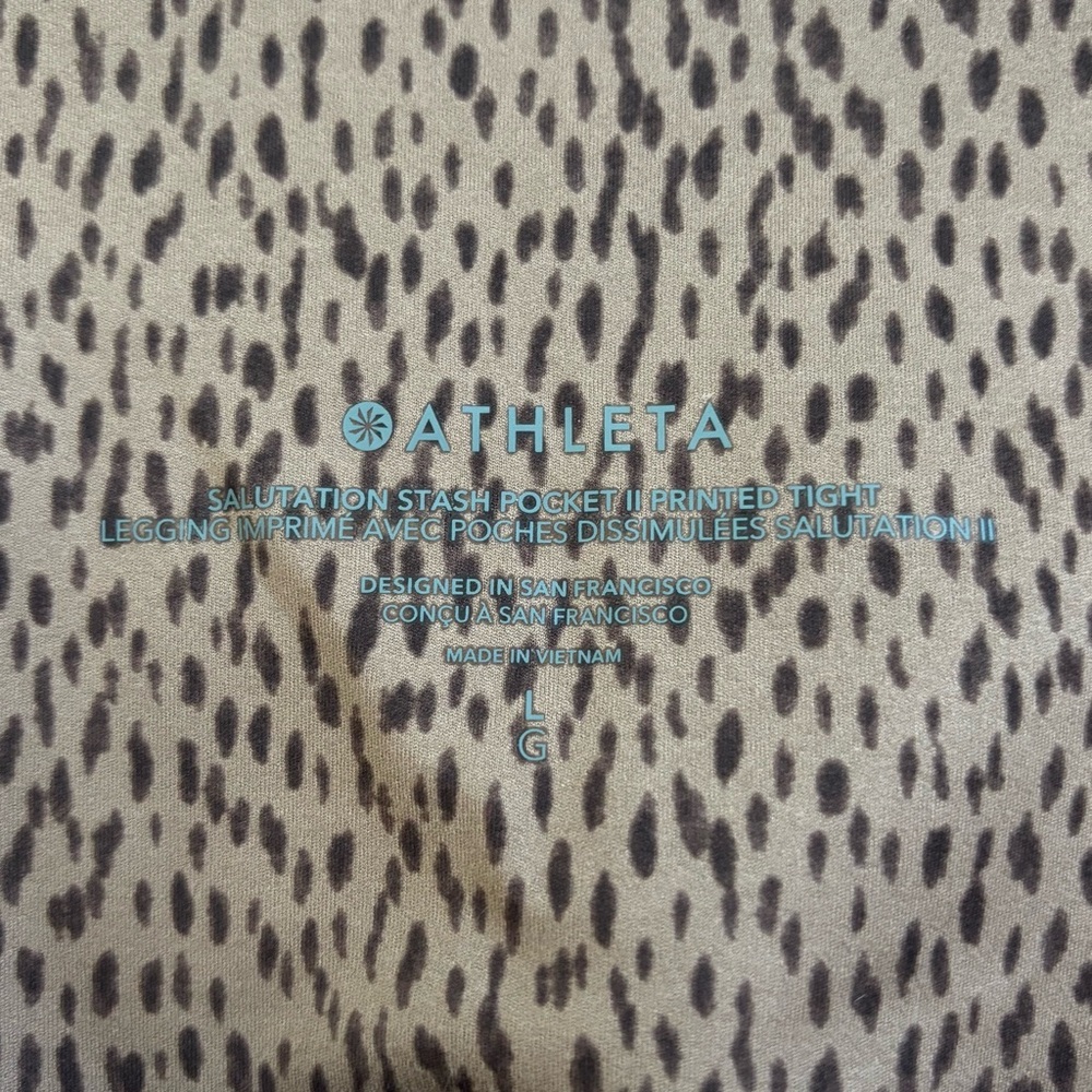 Athleta Salutation Stash Pocket 7/8 Tights Leggings Shanti Animal Beige Large - Picture 3 of 13